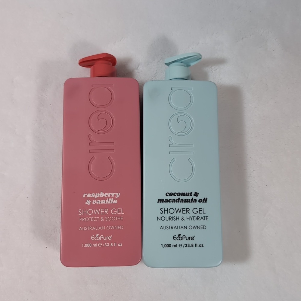 2-Pack Ciroa ~ Coconut Macadamia Oil & Raspberry Vanilla Shower Gel 33.8 fl oz